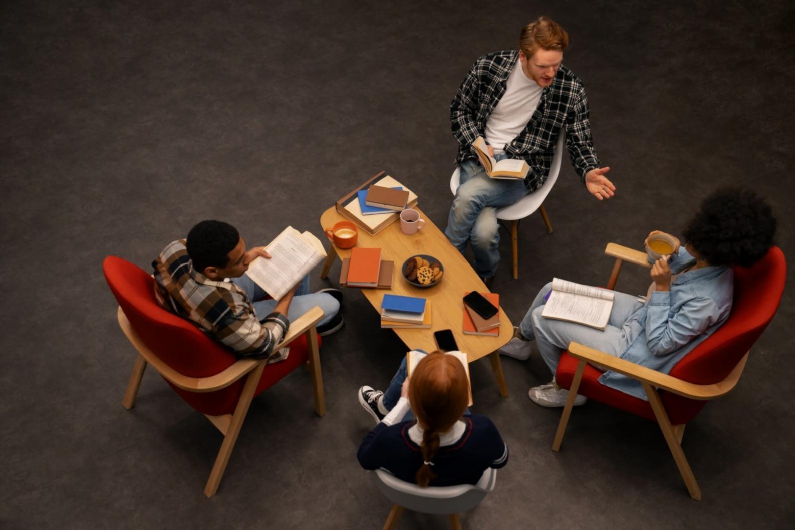 Étudiants internationaux travaillant en groupe sur un projet financier
